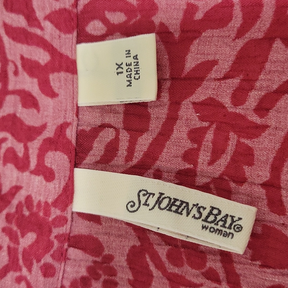 St. John's Bay Women's 1X Button up Top Blouse Shirt with Belt Red Light… - Picture 8 of 11